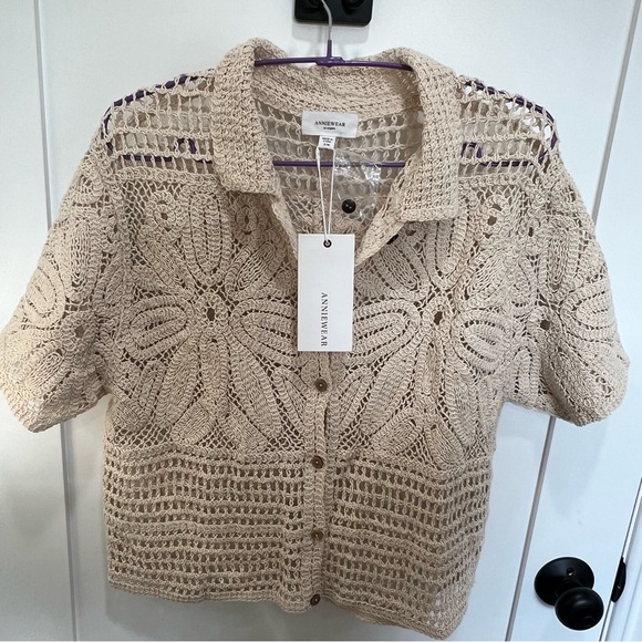 Anine Bing Tops - Anniwear Los Angeles Cream Crochet Floral Top Size S/M